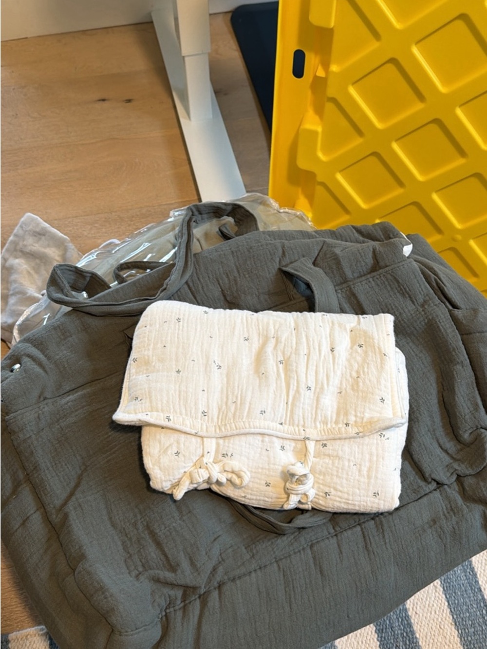 Zara Olive Green Quilted Diaper Bag with Cream Foldover Changing Mat